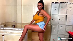 Helen Star's Oily Lotion and Solo Play in the Girls' locker room