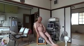 Japanese old man masturbation erect penis semen flows