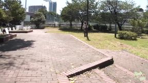 Innocent Asian woman gives it up rough in the park