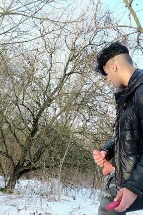 Trying Air Pulses Clitoris Stimulator on My Cock Outdoor