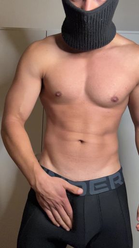 Hot hunk strips and teases in leggings