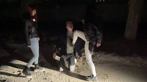 bratty girls roughly public dominate an guy outdoor night