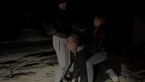 bratty girls roughly public dominate an guy outdoor night