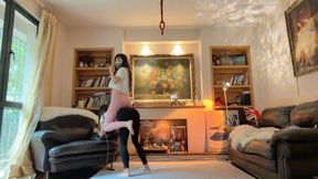 #CH0108 Ponyplay and piggyback in home with two yoga pants ponygirls.