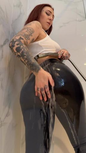 Soaking wet leggings tease