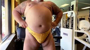 Muscle Bull Grandpa Cums at the gym
