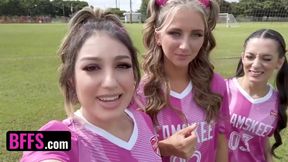 Soccer Girls Freya von Doom, Macy Meadows & Violet Gems Take Turns Riding Their Trainers Dick - POV foursome