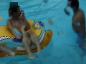 Hot girls Mai Sakurai and Rara Motofuji in bikini playing at the pool