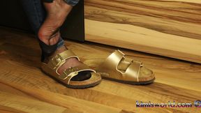 Golden Mules & Black Nylons - Sensual Shoe Removal