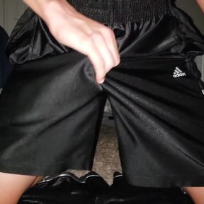 Shirtless twunk blows a load in adidas dazzle cut-offs