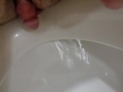 Boy Pussy fucks pushs the edge of public men toilet, rubbing clit on toilet