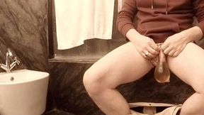 this amateur stud was dared to pee in a condom in the bathroom... fail! (piss spills everywhere when he takes it off :p)
