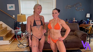OILED SEX WRESTLING, SCISSORING, SQUIRTING AND STRAP-ON PUNISHMENT - VANESSA ARIZONA VS JULIANA MARIE