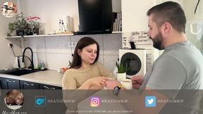 Amateur MILF needed some cream for her coffee so she milked her husband