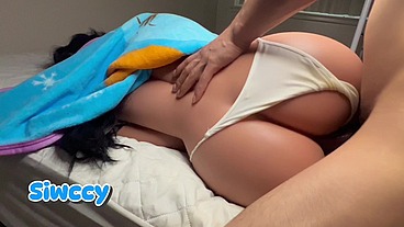 While my stepdaughter takes a nap, I take the opportunity to fuck her hard without her noticing