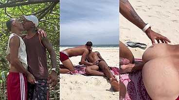 Negao dotado de 23cm é flagrado empurrando a pika no novinho twink branquinho na pra praia sem camisinha - completo