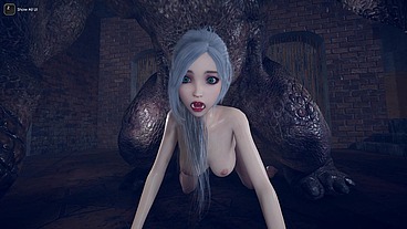 forest monster penetrates the tight pussy of a cute blonde. huge dick stretches tight pussy 2