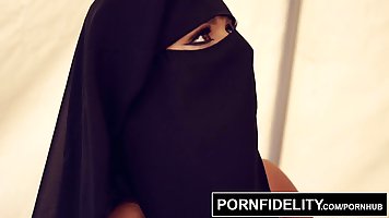 Arab bitch in black stockings, Karmen Bella is getting a big tool into her pink pussy