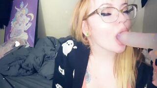 Bbw mom hunnybrat deep throats and titty fucks sex toy with long melons