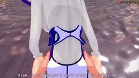 Busty anime babe in a bikini gets pounded hard in POV