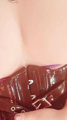Sexual MILF in Purple Spandex Pvc Lingerie - Blonde