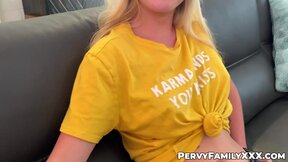 Skinny blonde Dixie Lynn rides on her stepbrothers huge cock