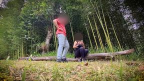 She gives a blowjob to a guy she just met at the park and he cums in her mouth.