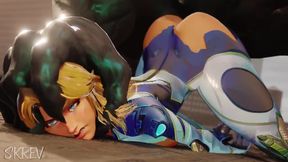 Sue Storm - Wardrobe Malfunction Leads to Belly Bulging Full-Nelson