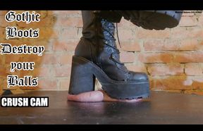 Balls Pulped under Huge Goth Boots - Psycho Gothic Bitch Dolores Aggressive CBT Trampling bootjob in Filthy Chunky Platform Boots **CRUSH CAM**