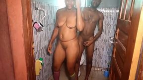 surprized roommate catches GF for a steamy 3some shower&#x1F6BF; fuck