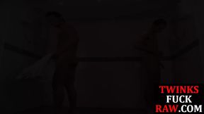 Showering twink barebacks jock for jizzshot exchange