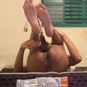 Using my Feet to Play with my Chained 8mm Pierced Cock Part II