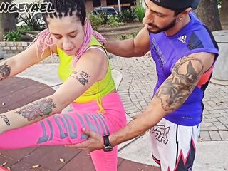 This playgirl's caught by a physical education teacher on a public street