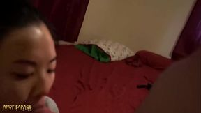 Chinese cutie takes a hard fuck after work and morning deep throat facial