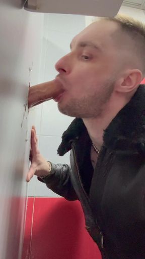 Chav Scally Boy Sucks Big Dick Glory Hole in Public Toilet