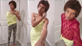 pretty post-op trans girly awquitesy shows you her new pussy + puts on a new dress and top