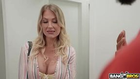Blonde older woman rides big cock in cowgirl position