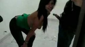 Shameless student whore from China sucks my cock in the locker room