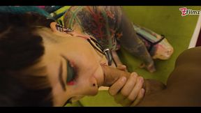 Alternative TATTOO teen gets POV fucked - rough fuck deepthroat sloppy BJ passionate couple sex (goth, punk, alt porn) ZF050