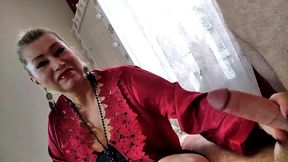 cock-lifting mature bitch aimee hot milf: red, black, ponytail and cock in mouth!