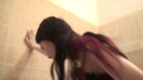 Pissing and spitting on him in the bathroom