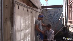 Horny dude gets his tight asshole fucked hard by a bald guy with sunglasses outdoor