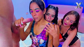 Candy gets her pussy fucked after some very deep blowjobs from these lesbian whores