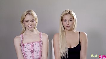 Skinny blonde teens Chloe Cherry and Sophia Lux sucks and rides stepdad's cock