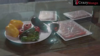 Having sex with a man with a large Black penis while  her husband