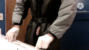 Foley Catheter Estim play prostate milking and orgasm while wearing my snowsuit