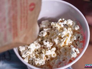 Hot Slender Trans Fucks Her Sexy Girlfriend with a Surprize in Popcorn Bucket