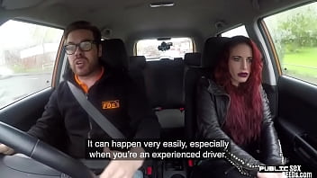 Redhead British squirter fucks her driving tutor in cowgirl