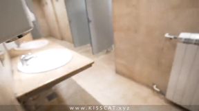 Step mom shoves cum in her stepson’s mouth in public toilet