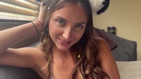 Cute kitty got a juicy creampie from her neighbor instead of Halloween candies.